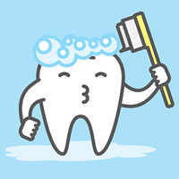 tooth character with toothbrush