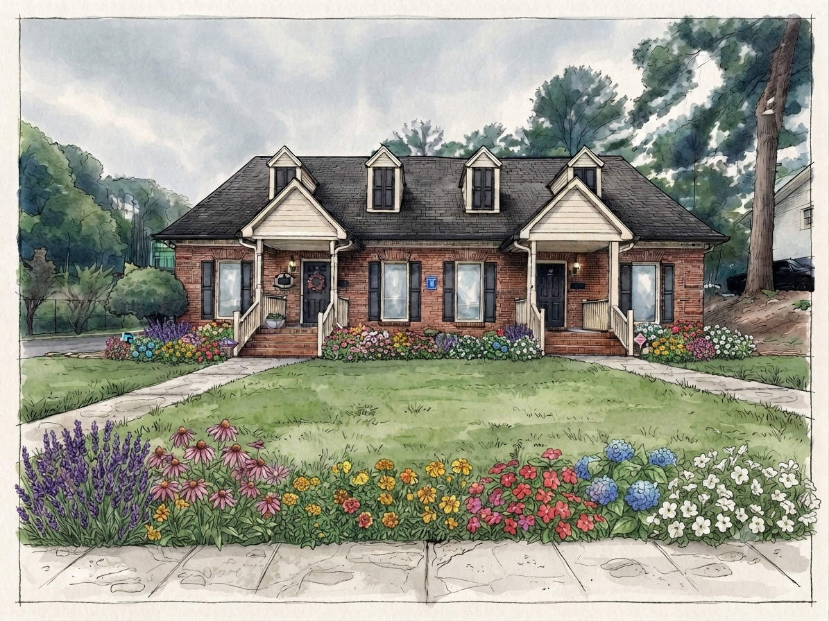 Watercolor of the Fievet Dental office on Oak Road
